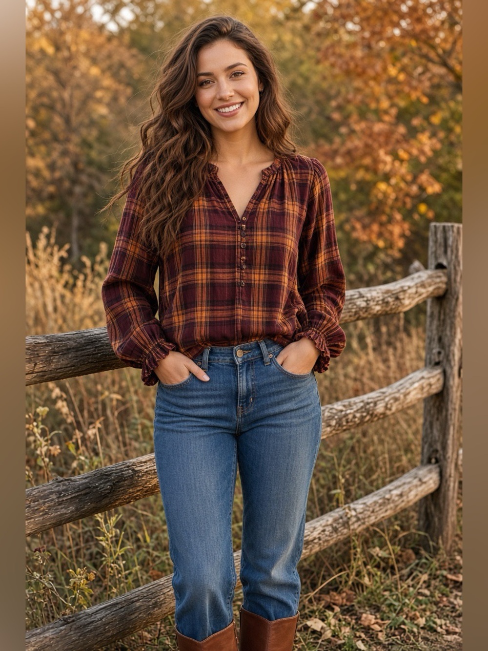 beachlunchlounge chocolate and Mustard Plaid Button-Front Tunic